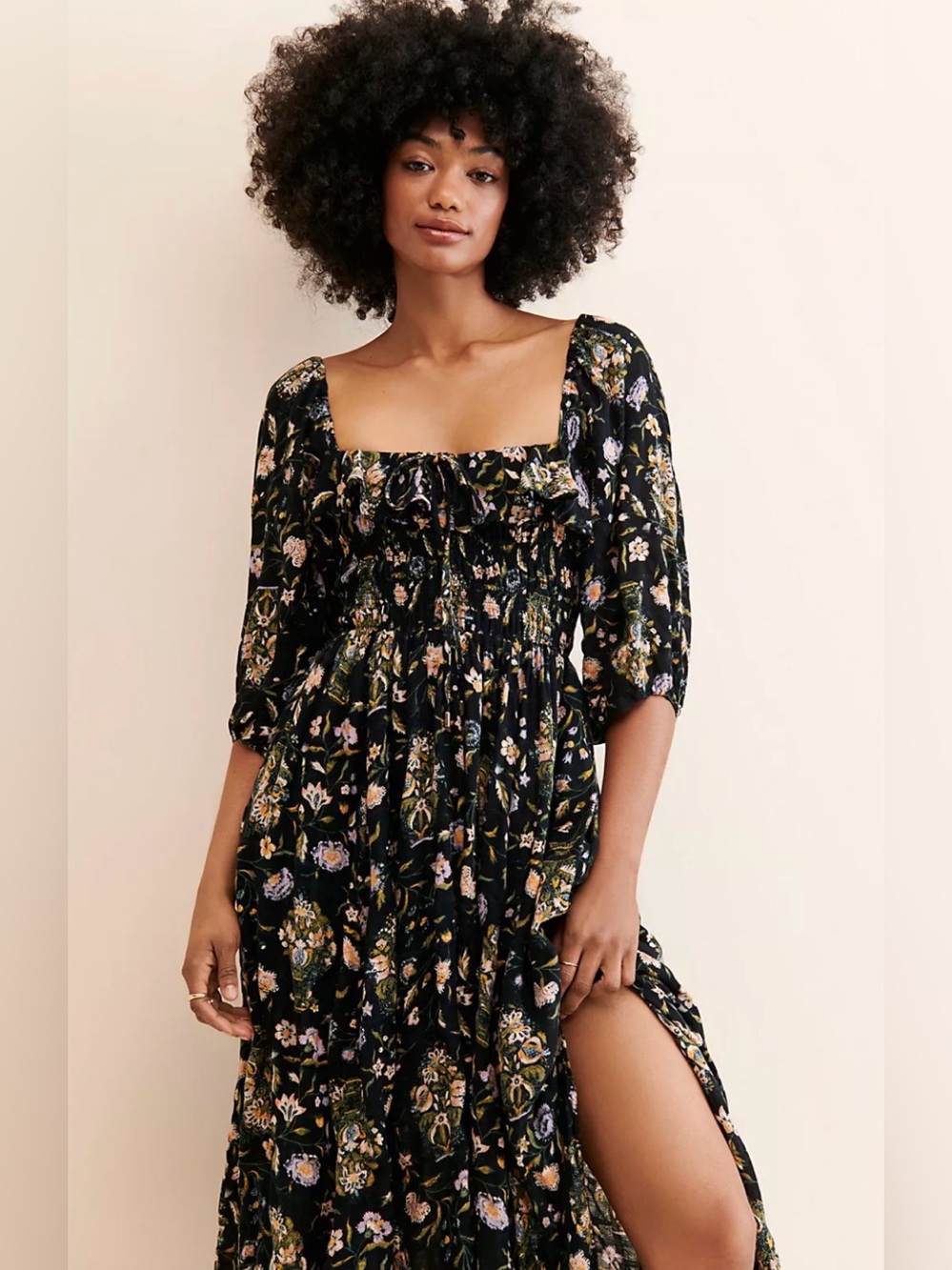 Free People Printed Oasis Midi Dress In Black Combo - Picture 2 of 4